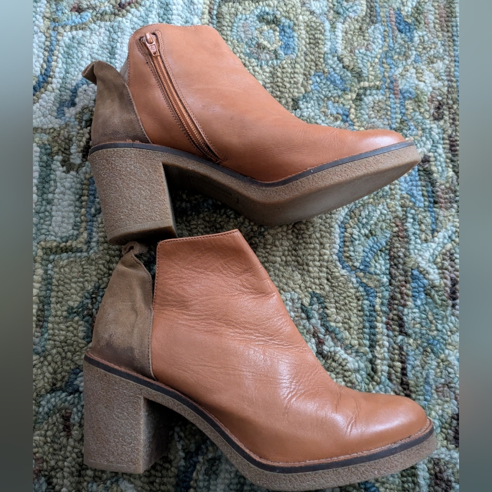 MIISTA Brown Tan Leather Suede Ankle Boots EU 39